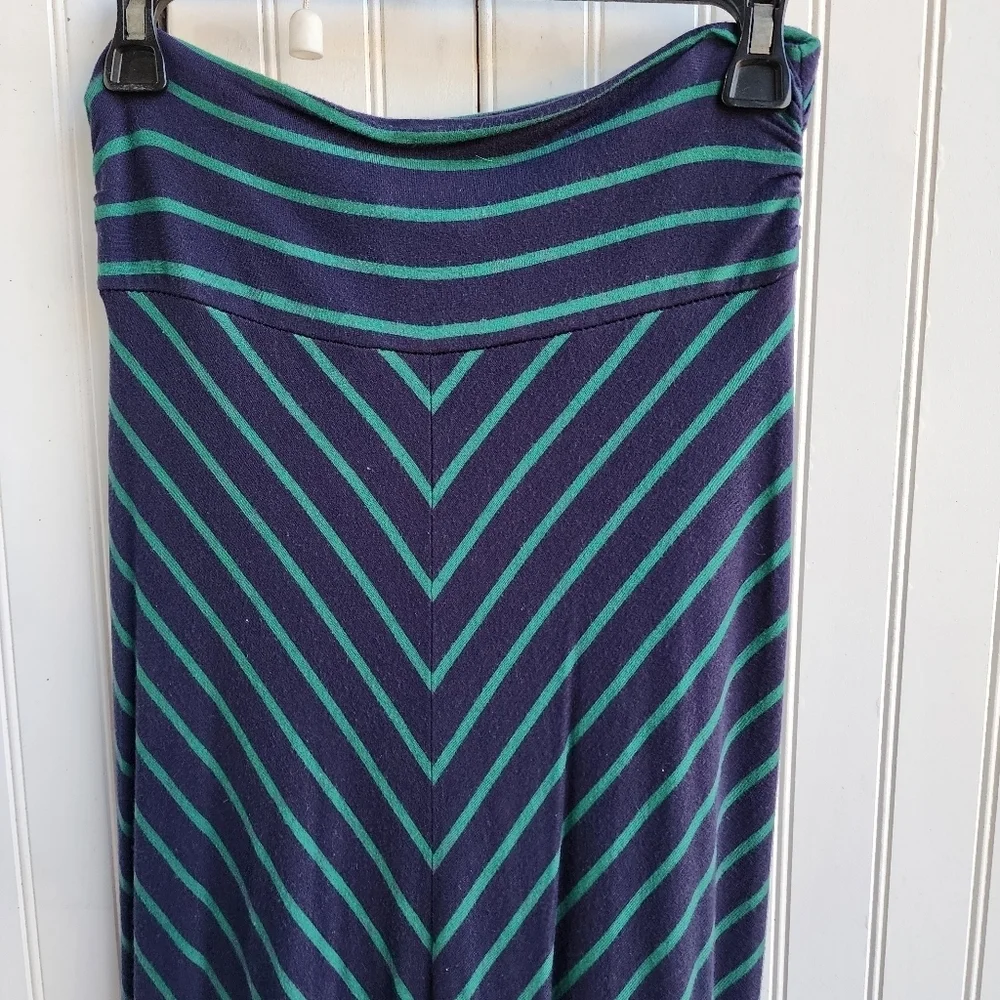 Merona Maxi Skirt Womens Stripe Navy Nautica Flowy Boho Hippie Fall Stretch Sz S